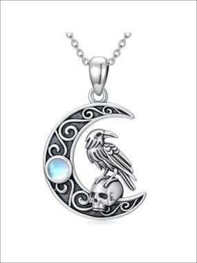 925 Sterling Silver Raven Skull Pendant Necklace Gothic Pagan Jewelry